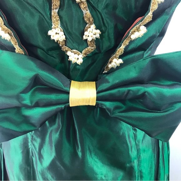 Vintage Hand Made Royal Green Taffeta Beaded Mini Dress with Caplet - Picture 7 of 16